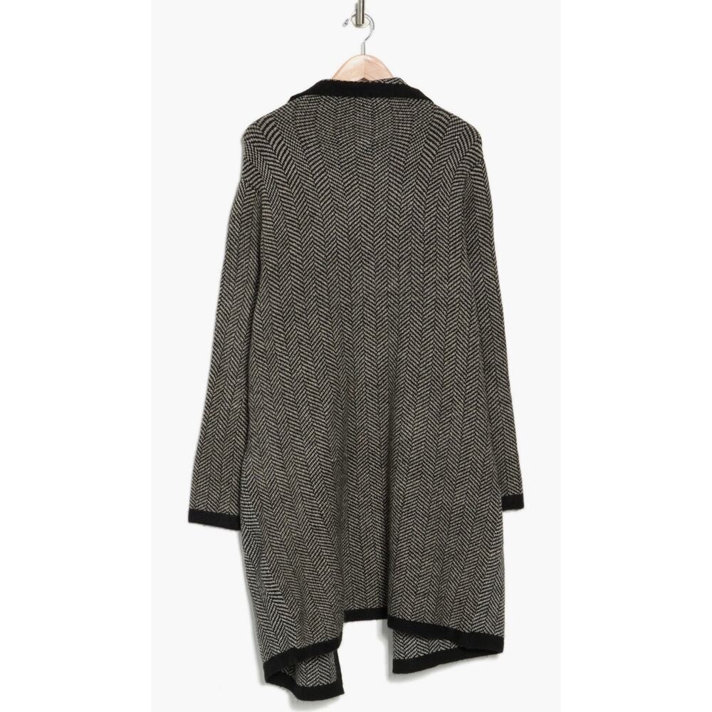 Max Studio Gray Black Herringbone Open Front Long Cardigan Sweater Size L - Picture 3 of 4